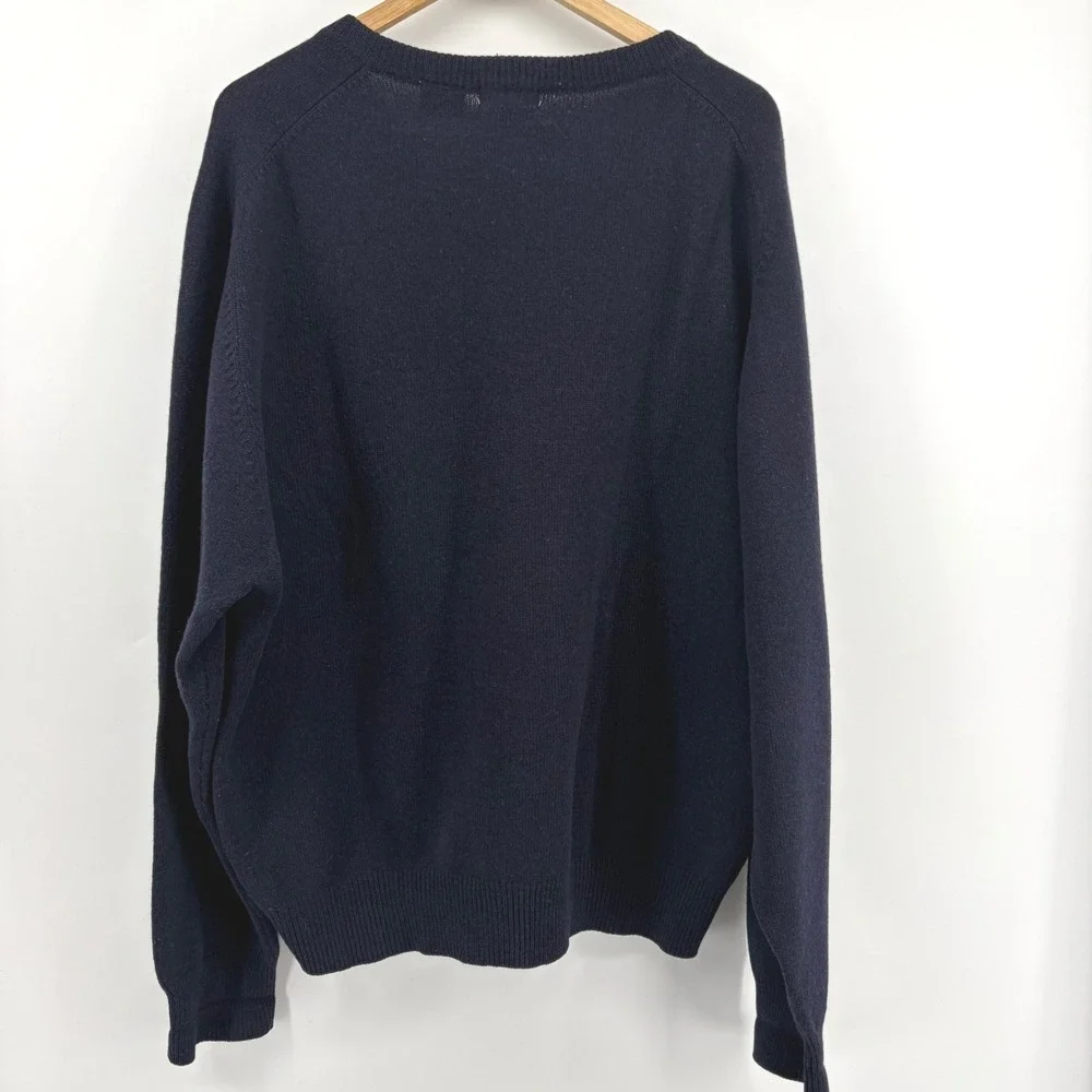 Jacobson's Mens Vintage XL Navy Blue‎ 100% Lambswool V-Neck Sweater Knit Wool